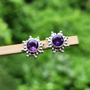 Pendientes de tuerca de Plata de Ley 925 con diseño de cuentas bohemio clásico, cristal de amatista púrpura, regalo de oro, joyería de piedra natal - Product Image 3