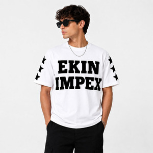 Camiseta de Algodón Blanca Personalizada con Logotipo Estampado en Relieve, Estilo Veraniego |   Camiseta Oversize de Cuello Redondo Estilo Urbano - Product Image 3