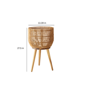 Soporte Redondo de Resina y Ratán de 13 Pulgadas para Macetas con Patas de Madera de Acacia, Soporte para Macetas Grandes de Interior con Autorriego - Product Image 6