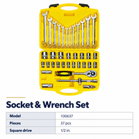 HEHE 37-Teiliges Metall-Steckschlüssel- und Schraubenschlüssel-Set 1/2-Zoll-Antrieb Ratsche mit Zwölf Kombinations-Schraubenschlüsseln für Autoreparatur
