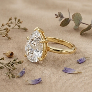 Bague solitaire en or 14 carats avec diamant taille poire, bague de fiançailles minimaliste, bague de mariage avec diamant de laboratoire pour femme - Product Image 5