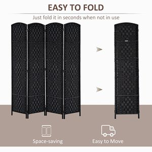 Paravent en osier à 4 panneaux, design traditionnel, 1,80 m de haut, noir, pliable, écran d'intimité translucide en bambou avec matériau PP - Product Image 4