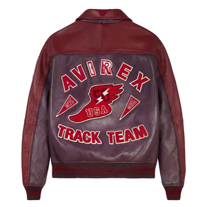 Vintage Maroon Genuine <b>Leather</b> Varsity <b>Jacket</b> <b>Men</b> Custom Avirex Style Track Team Embroidery Retro Bomber Letterman Coat - Product Image 2