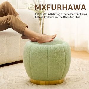 Modern Round Floral Storage Ottoman Soft Padded Teddy Velvet Footstool with Accent Small Table Plant Stand - Product Image 5
