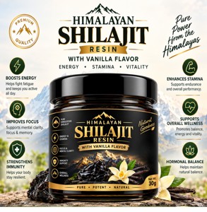 Résine de Shilajit de l'Himalaya à la saveur vanille 30g, résine de Shilajit pure pour le bien-être quotidien, favorisant l'énergie et la vitalité naturelles - Product Image 3