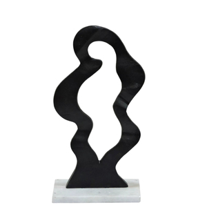 Escultura Abstracta de Aluminio Negro - Estatua Moderna de Forma Orgánica Fluida sobre Base de Mármol - Decoración Artística Minimalista Contemporánea para Escritorio - Product Image 1