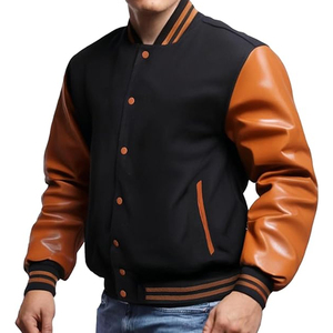 แจ็คเก็ตวาร์ซิตี้แบบกำหนดเองสำหรับผู้ชาย ผ้าขนสัตว์ผสม แขนหนัง ปักโลโก้ แจ็คเก็ตเบสบอลแบบ Letterman สำหรับวิทยาลัย รับผลิตแบบ OEM - Product Image 2