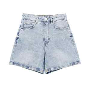Shorts de mezclilla para mujer, clásicos, vintage, de cintura alta, azules, de pierna ancha, casuales, de verano, con bolsillos estilo cargo, Y2K - Product Image 1
