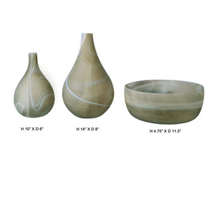 Ensemble de vase à fleurs et de corbeille à fruits en marbre vert naturel |   Vases et bols décoratifs en pierre faits à la main pour la décoration de la maison - Product Image 1