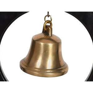 Campana de latón hecha a mano en soporte de madera con mazo Campana de artículo de decoración del hogar indio con soporte - Product Image 3