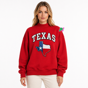 Sudadera de cuello alto para mujer, con parche bordado de la bandera de Texas, estilo oversize, informal, 100% algodón polar, ecológica - Product Image 1