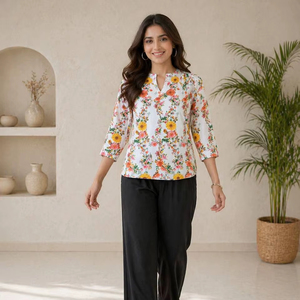 Ensemble coordonné pour femme – Tenue en rayonne à imprimé numérique avec pantalon palazzo - Product Image 1