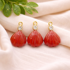 Handmade Carnelian <b>Shell</b> Pendant Gold Plated Bezel Set CZ Charm Gemstone Birthstone Jewelry Pendant for Women Gift - Product Image 1