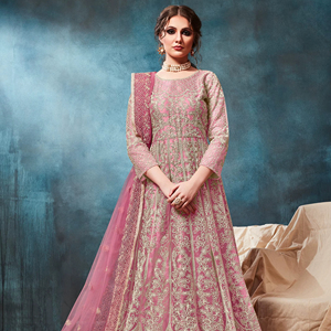 ชุดอานาร์กาลีผ้าตาข่ายปักลายแบบกึ่งสำเร็จรูป สไตล์โมเดิร์น สำหรับงานแต่งงาน งานดิวาลี และงานปาร์ตี้ - ความยาวระดับพื้น ทรงปกติ - Product Image 1