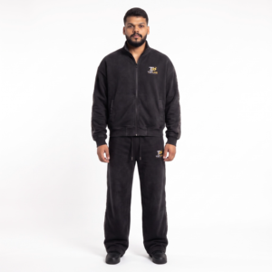 Chándal de Forro Polar Negro para Hombre Topline con Logotipo Bordado, Cuello con Cierre de Cremallera, Peso de la Tela 380g - Ropa Casual de Otoño - Product Image 1