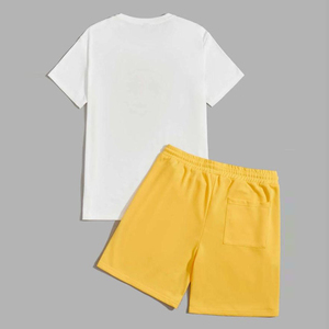 Nouvel ensemble 2 pièces T-shirt et short pour homme, style décontracté chic, respirant, en polyester/coton, uni, streetwear, brodé et sérigraphié - Product Image 6