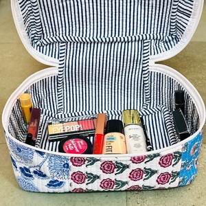Panelled Cosmetic Bag Medium Size Bohemian Floral Print Zipper Closure Soft Handle Textile Material - Product Image 6