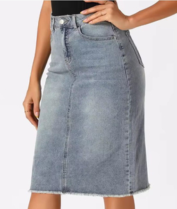 Mini-jupe en jean pour femme, taille empire, unie, vintage, tendance, décontractée, en jean bleu déchiré et vieilli, vêtements OEM ODM - Product Image 4