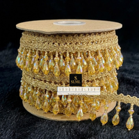 Gaun Pengantin Lehenga Saree Premium Mewah Tradisional Buatan Tangan dengan Hiasan Kristal Moti Pelangi Emas dan Renda Berbentuk Tetesan Air Mata