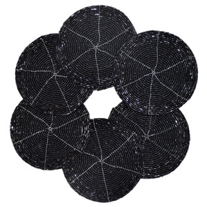 Mantel Individual de Lona Negra con Cuentas OEM, 300 mm de Diámetro, Resistente al Calor, Antideslizante, para Vajilla de Navidad, Halloween, Bodas - Product Image 1