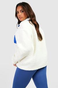 Pull en molleton blanc pour femme avec fermeture éclair quart de tour, poche contrastante bleue et logo brodé – Haut décontracté d'hiver pour femme – Sweats à capuche pour femme - Product Image 4