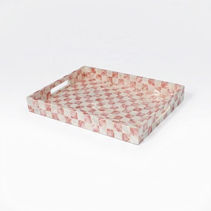 Bandeja de Servir de Nácar Rosa con Asa para Decoración del Hogar, Suministros para Hoteles y Bandeja de Servir para Restaurantes Indochina.,JSC - Product Image 1