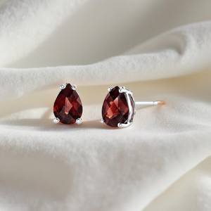 Boucles d'oreilles clous délicates en grenat taille poire, argent sterling 925 plaqué or 14 carats, bijou pierre de naissance de janvier, cadeau - Product Image 5