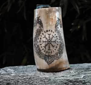 Royal Drinking Mug Buffalo Horn Beer Mug con grabado auténtico Logotipo personalizado Best Drink Ware Handcrafted Vikings Horn Mug - Product Image 4