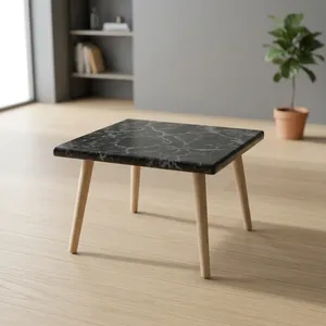 <b>Mid</b> <b>Century</b> Modern <b>Coffee</b> <b>Table</b> with Black Marble Square Top and Light Wood Legs Living Room Furniture - Product Image 2