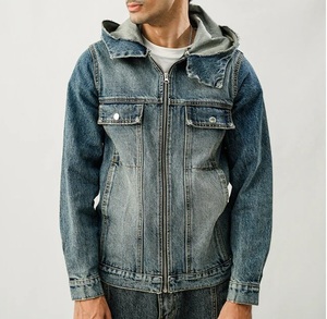 OEM Custom Logo Denim Jeans Winter Hoodie Zipper Up <b>Jacket</b> <b>Pullover</b> Hooded For Men Blank Fall Heavy Jeans Breathable <b>Rain</b> Hoodie - Product Image 1