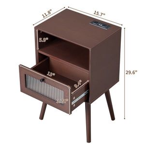 Wooden 1-Drawer Nightstand End Side Table for Living Room Bedroom - Product Image 6