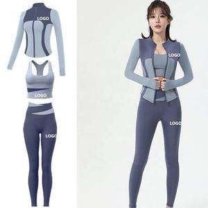 Conjunto de yoga de 3 piezas personalizado para mujer 2026: Ropa de gimnasio, sujetador deportivo, leggings y chaqueta con cremallera. - Product Image 6