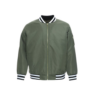 Blouson bomber vert olive pour homme, fermeture éclair décontractée, col rabattable, matière polyester, vêtement d'automne - Product Image 1
