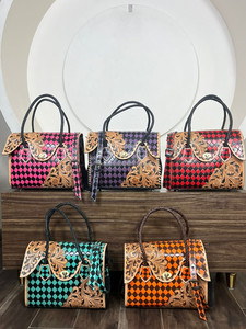 Bolso Tote de Cuero Vacuno Hecho a Mano al por Mayor con Diseño a Cuadros, Asa Trenzada y Correa de Hombro Cruzada Desmontable - Product Image 4