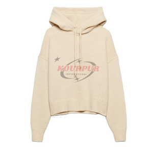 Sweat à capuche surdimensionné en tricot pour femme, couleur unie, anti-boulochage, pull d'hiver à manches longues avec imprimé lettre sur le devant, disponible en différentes couleurs - Product Image 1