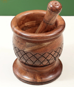 Wood Mortar & Pestle with Brass Handle Eco-Friendly Kitchen Tool for Easy <b>Grinding</b> Spices & Herbs Dishwasher Safe - Product Image 3