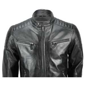 Crescent Wear Men's Black PU <b>Leather</b> <b>Biker</b> <b>Jacket</b> O-Neck Zipper Closure Slim Fit Regular Sleeve Eco-Friendly Windproof Winter - Product Image 3