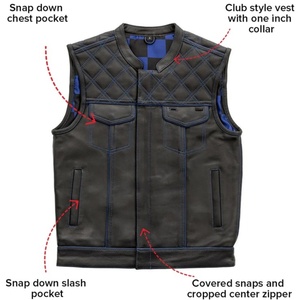 Chaleco de Cuero a Cuadros Azul para Hombre, Estilo Club, con Cierre Frontal, Calidad Premium, para Motociclismo y Moda - Product Image 4