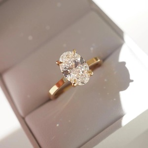 Oval Lab Grown Diamond Ring 14K Yellow Gold Engagement Ring 1.8 MM Square Edge Band 4 Prong Solitaire Wedding Proposal Ring - Product Image 3