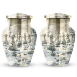 Urna Conmemorativa de Metal Plateado y Negro Brillante con Diseño de Figura Religiosa para un Funeral Tranquilo - Product Image 6