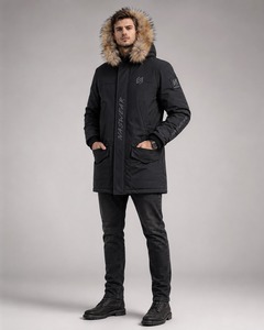 NASWEAR <b>Men's</b> Black <b>Long</b> Hooded Puffer <b>Jacket</b> With Fur Trim Windproof Winter Coat Casual Style Zipper Closure Prka <b>Jacket</b> - Product Image 4