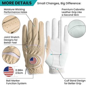 Gants de golf en cuir Cabretta de qualité supérieure, respirants, anti-humidité, pour droitier, unisexe, avec perforations pour une meilleure adhérence - Product Image 1