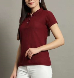 เสื้อโปโลผู้หญิงคอตัดกัน แฟชั่นทันสมัย เนื้อผ้าถักแบบเจอร์ซีย์ สไตล์สตรีทแวร์ แขนสั้น ติดกระดุม - Product Image 5