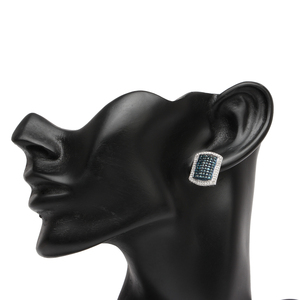 1.83 Cttw Round Cut White & Color Enhanced Blue Natural Diamond Rectangle Halo <b>Stud</b> <b>Earrings</b> for Women in 925 Sterling Silver - Product Image 3