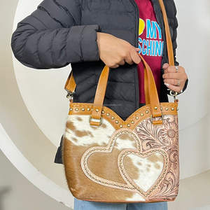Nouveauté 2026 : Sacs fourre-tout bandoulière en cuir de vachette véritable, personnalisés en usine, avec motif floral en forme de cœur, pour femmes - Product Image 4