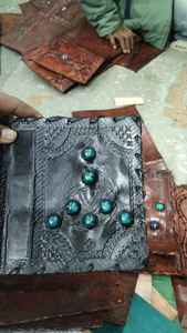Embossed Leather <b>Journal</b> with Tree Motif Artisan Handmade Notebook with Stone Accents & Antique Look - Product Image 5