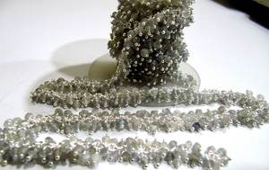 Brass Labradorite Rondelle Micro Faceted 3mm Beaded Dangling Cluster <b>Wire</b>-Wrapped Rosary Chain - Product Image 5