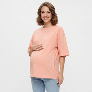 T-shirts de maternité surdimensionnés pour femmes, t-shirt d'allaitement à épaules tombantes, t-shirt de maternité pour femmes 100% coton polyester - Product Image 5