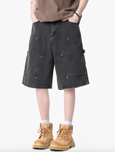 Street Style Vintage Washed Jorts Washed Denim <b>Shorts</b> Men's Retro Style Vintage <b>Old</b> Loose Straight Wide-leg <b>Shorts</b> Oversized - Product Image 6