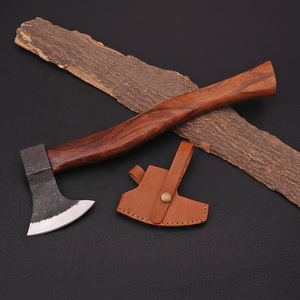 Hache de camping forgée à la main en acier au carbone, hache barbue avec manche en bois, hache de bûcheron viking avec étui en cuir, outil de survie en plein air - Product Image 4